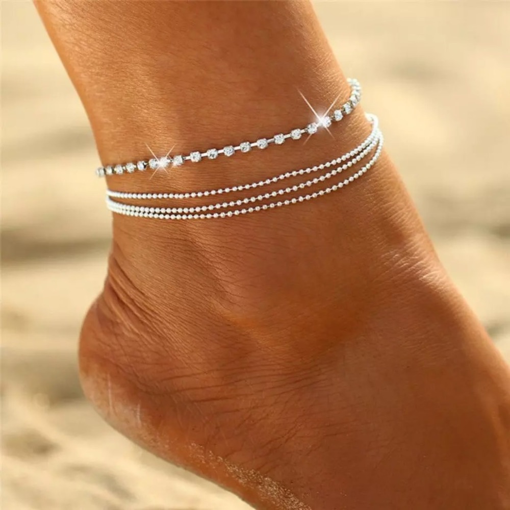 Silver Tone Crystal dainty Anklet